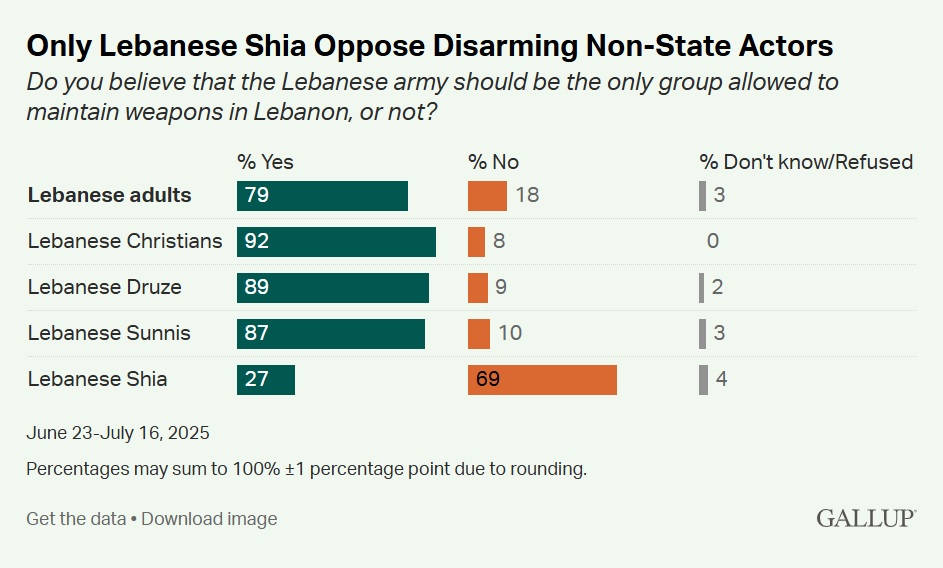 Lebanese public opinion strongly favors disarming Hezbollah